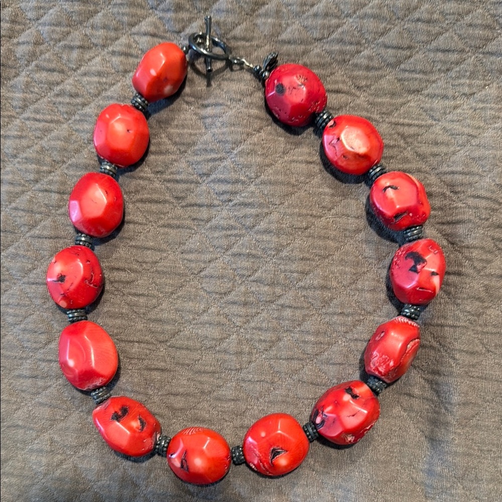 Vibrant Red Chunky Coral Beaded Necklace